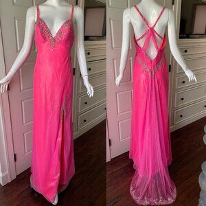 MORI LEE Vintage Y2K Pink Sequin Beaded Formal Maxi Dress Train Fairy Size 11/12